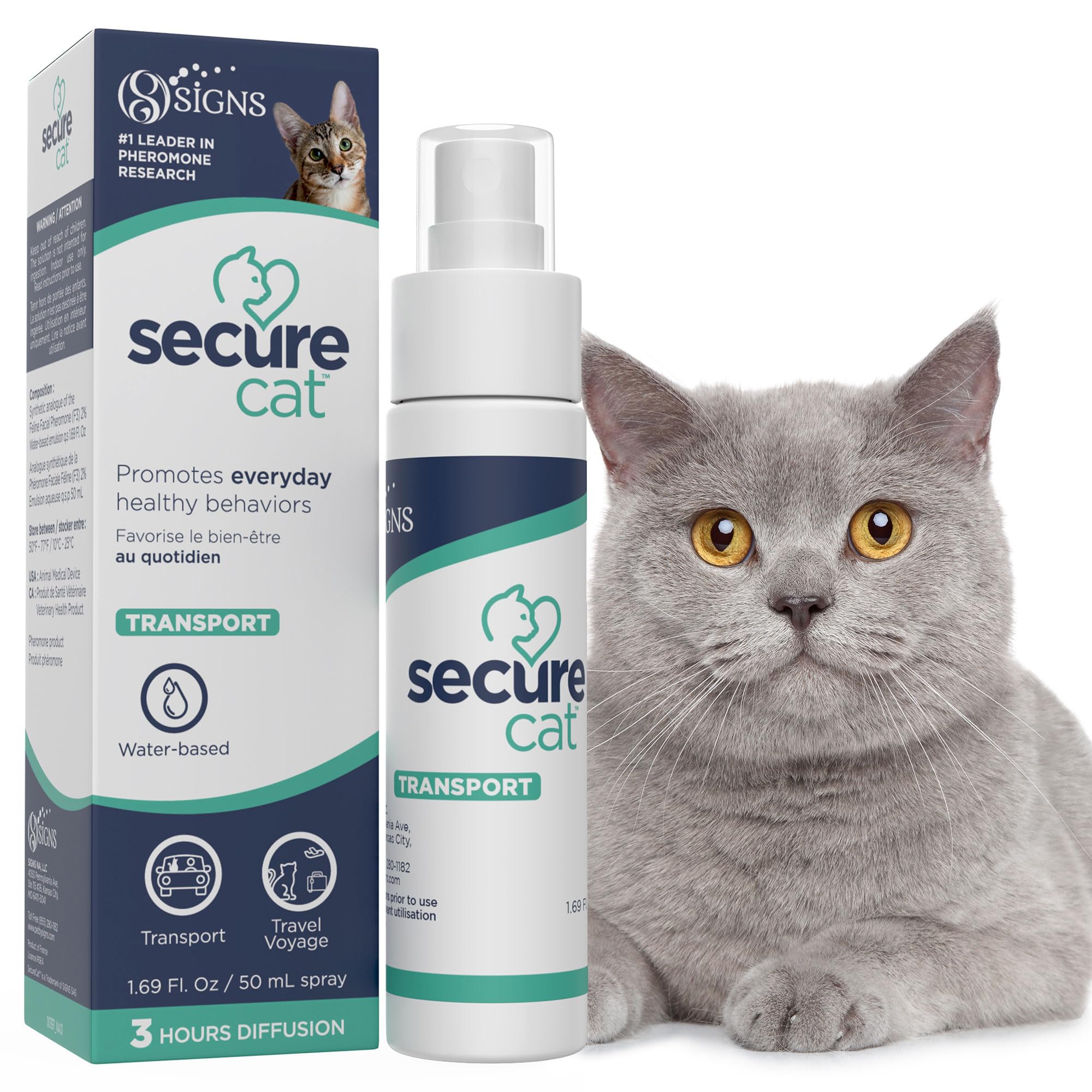 SIGNS SecureCat Transport, Water Based Calming Travel Spray, Naturally Supports Calm and Well-Being, Naturally Relieving Anxiety and Stress