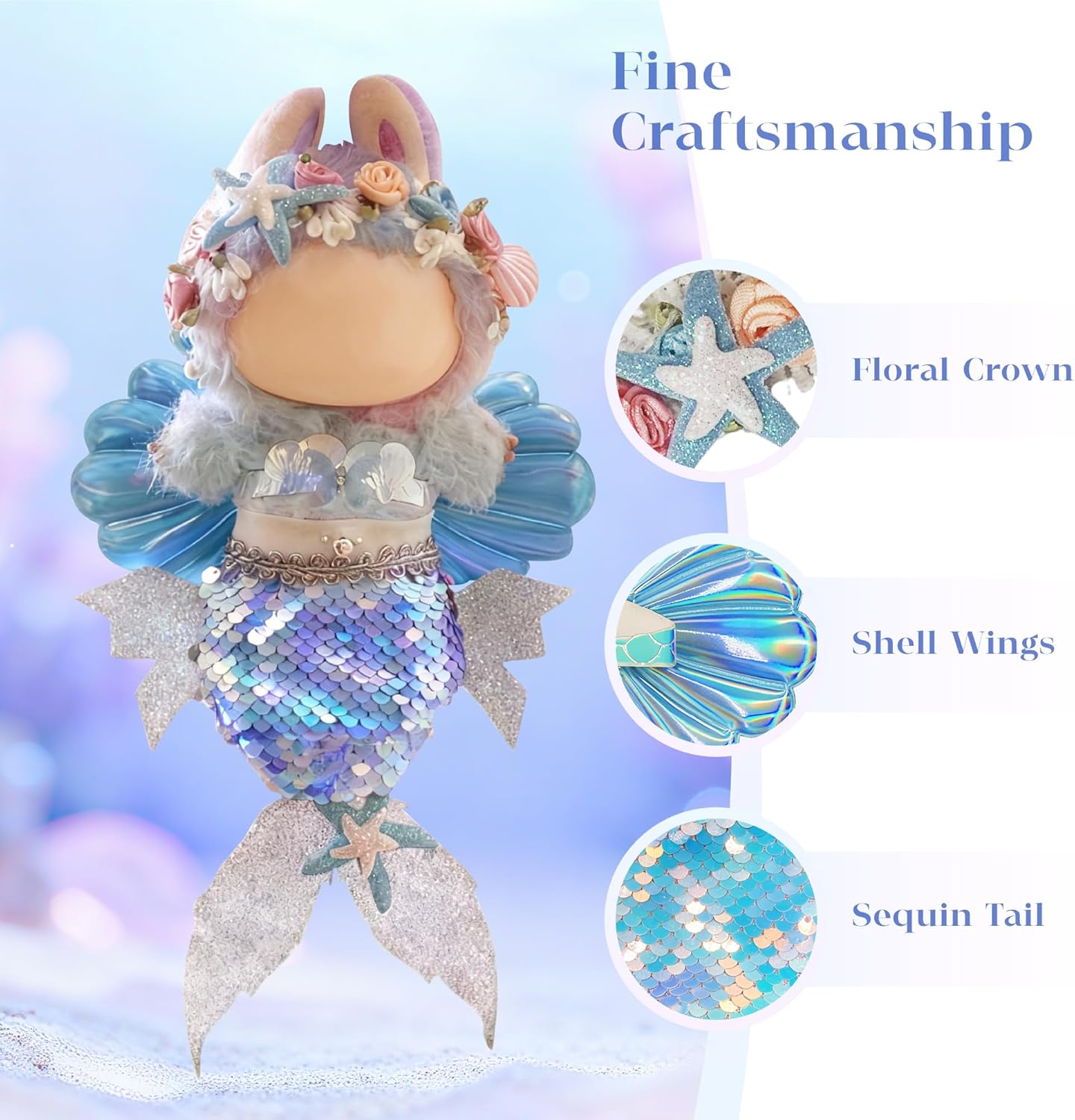 Mermaid Costume for 17cm Labubu Doll, Iridescent Beach Theme Outfit, Colorful Personalized Clothing