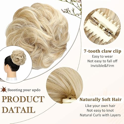 Miniatura 8 de Wodelanle Moño desordenado, clip de garra, moño desordenado, ondulado, rizado, extensiones de moño de cabello despeinado, moños de cabello recogido,