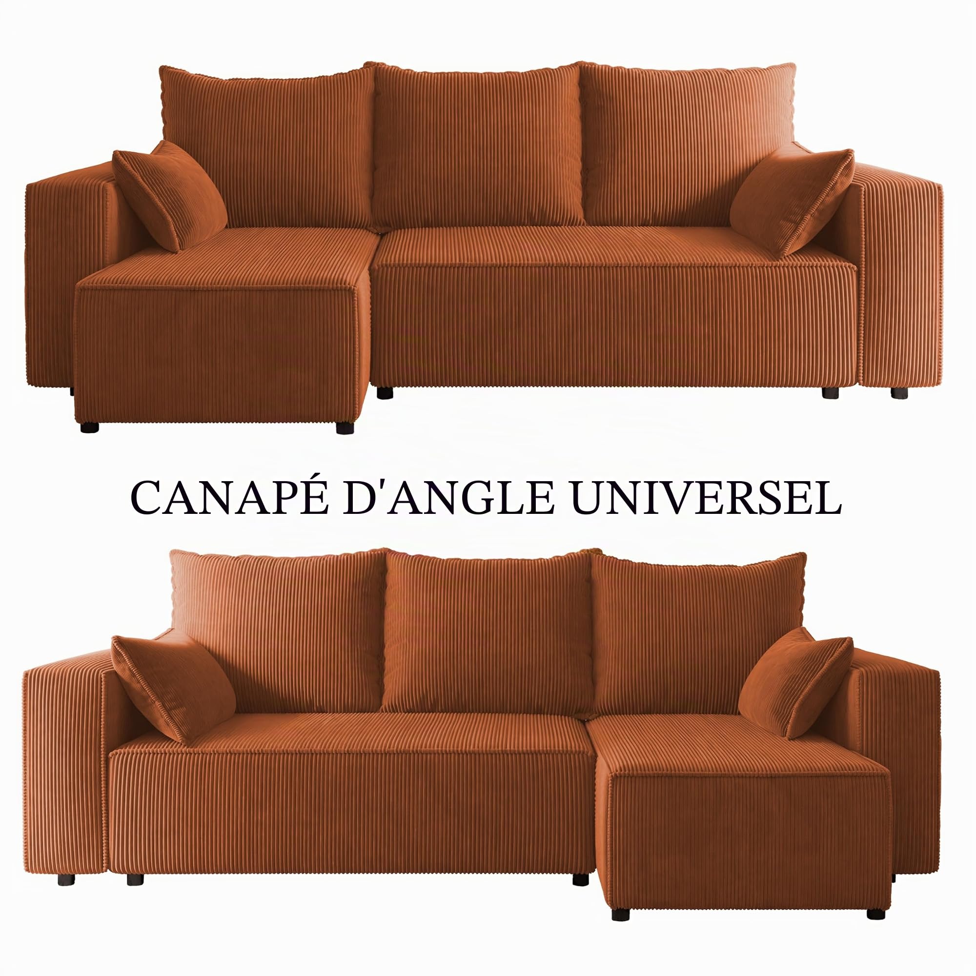 Canapé d'angle avec fonction de lit Tobi 246x145 cm - Canapé - Sofa avec tiroir de rangement - Canapé d'angle - Forme L - Canapé-lit - Canapé avec tiroir de rangement - Universel (Cord Poso