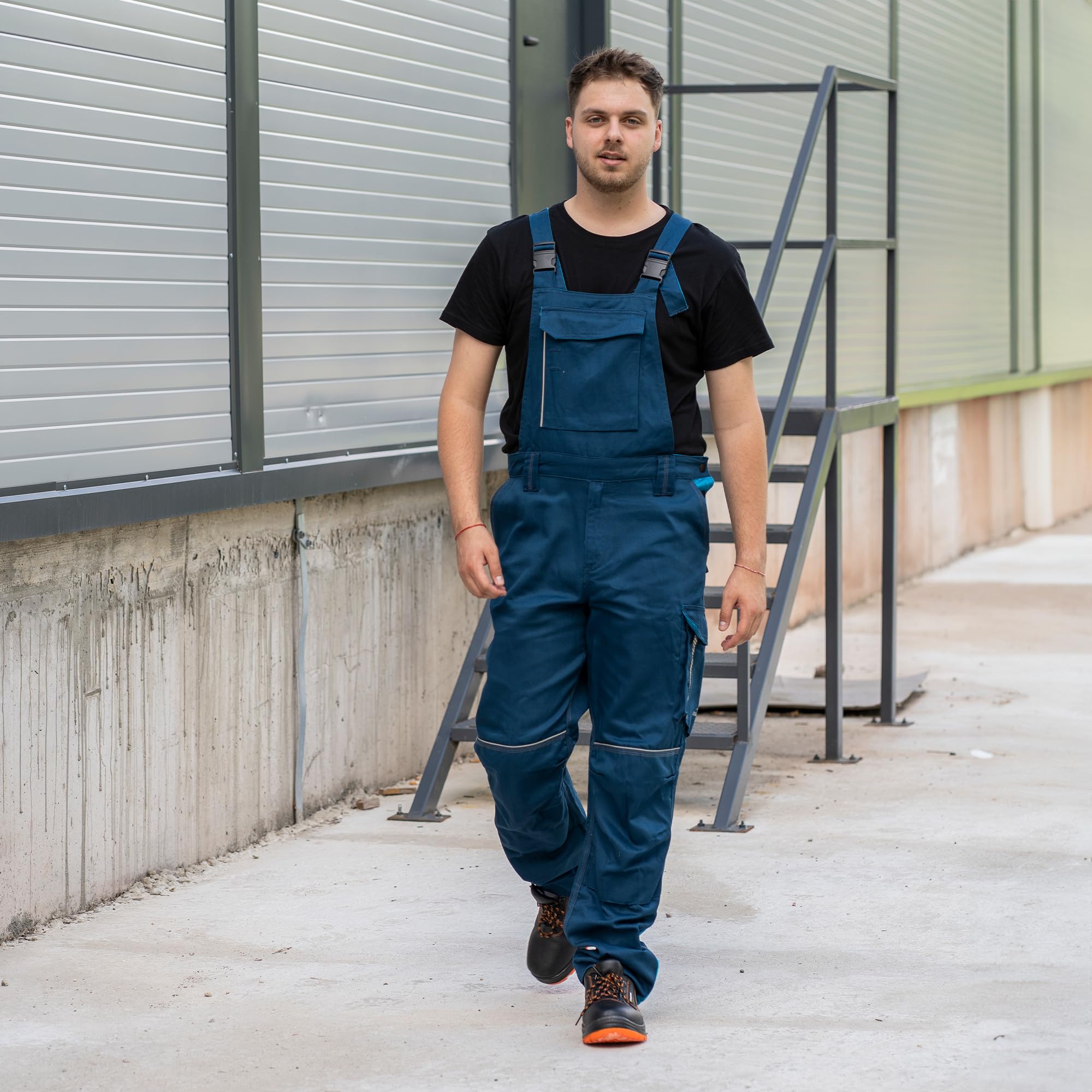 BWOLF Raptor 100% Coton Salopette de Travail Homme Bleu de Travail Homme Salopette de Travail Homme avec Poches Multifonctionnelles, Bandes Réfléchissantes