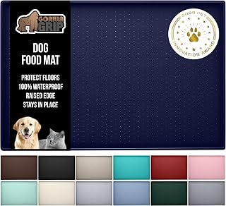 GORILLA GRIP 100% Waterproof Raised Edge BPA Free Silicone Pet Feeding Mat, Dog Cat Food Mats Contain Spills Protects Floors, Placemats for Cats and Dogs Water Bowl, Pets Accessories 18.5x11.5 Navy