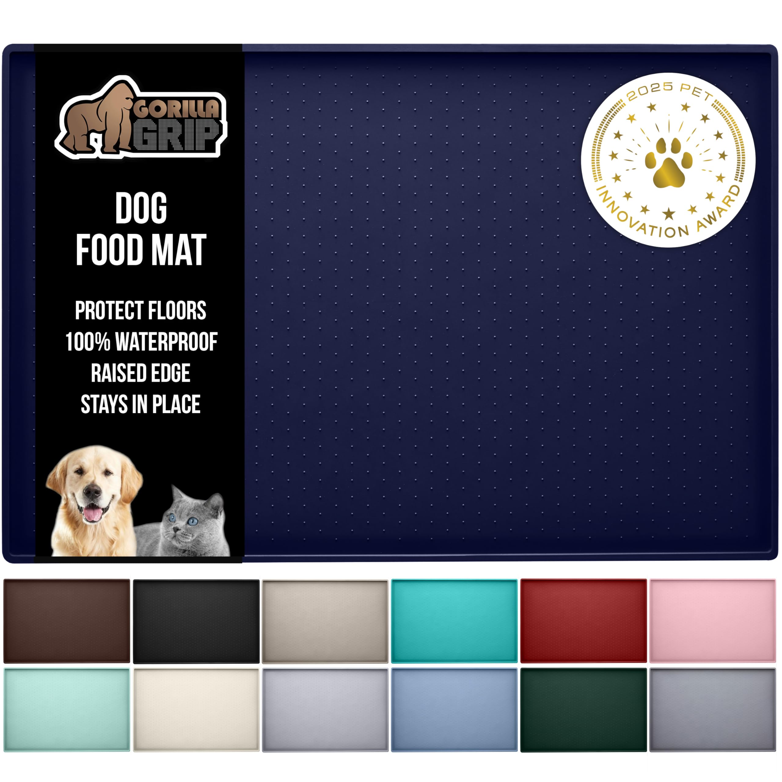 GORILLA GRIP 100% Waterproof Raised Edge BPA Free Silicone Pet Feeding Mat, Dog Cat Food Mats Contain Spills Protects Floors, Placemats for Cats and