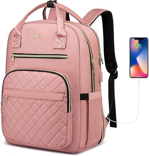YAMTION Mochila de 17 pulgadas para mujeres y adolescentes, mochila escolar TSA para laptop con USB para estudiantes universitarios, negocios,