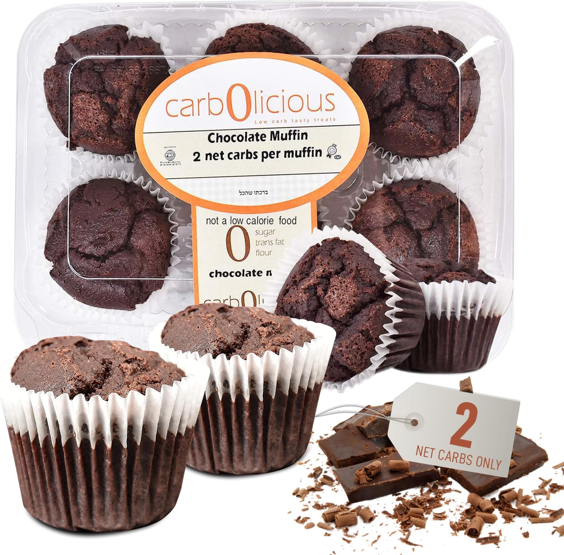 Low Carb Chocolate Muffins 6 Pcs (1-Pack) by Carb-o-licious - Delicious Keto Mini Muffins with Only 2 Net Carbs, 9g Protein - Sugar Free Cupcake Style Healthy Snack Made, Almond Flour, Low-Carb Treat