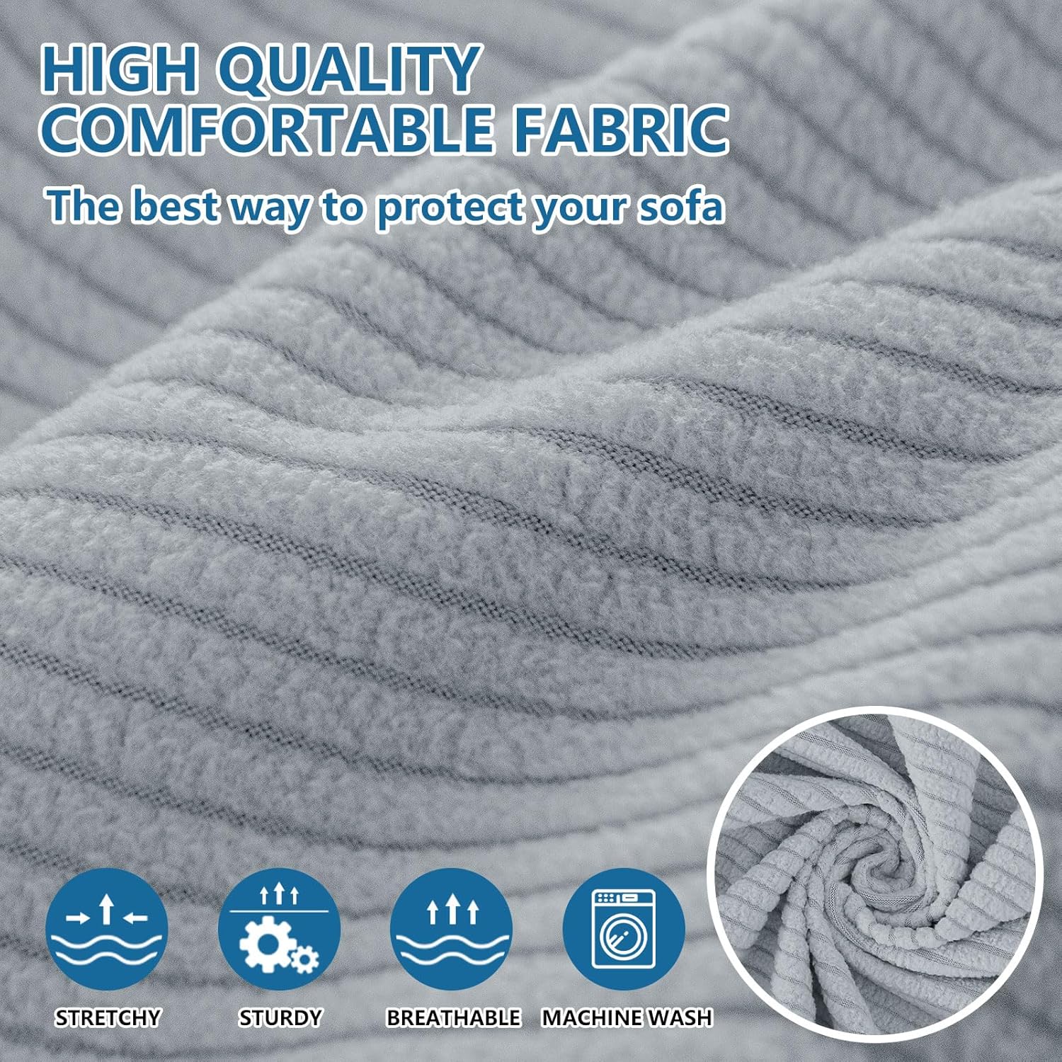 hyha Waterproof Couch Cushion Covers, Against Spills, Couch Cover for Dogs Washable, Thick Elastic Jacquard Fabric, Waterproof Sofa Seat Slipovers for Pets (1 Piece for Large, Light Grey)