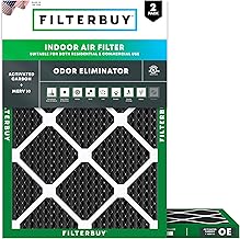 Filterbuy 20x25x1 Air Filter MERV 10 Odor & Allergy Defense with Activated Carbon (2-Pack), Electrostatic Pleated HVAC AC Furnace Filters Replacement (Actual Size: 19.50 x 24.50 x 0.75)