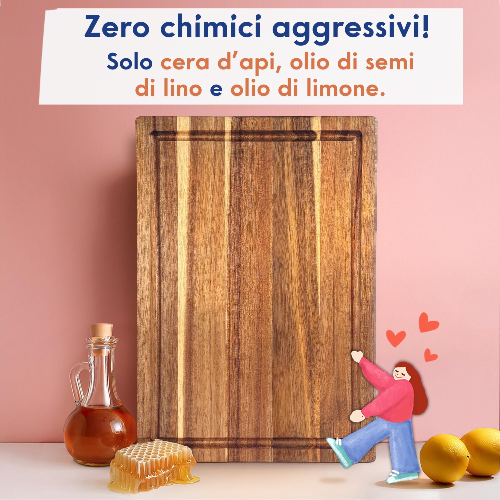 Tagliere da Cucina in Legno Atossico – Certificato FSC, Trattato Con Cera D'Api Alimentare, Olio Di Semi Di Lino E Olio Di Limone - Senza Olio Minerale, Spesso e Resistente – Ziruma