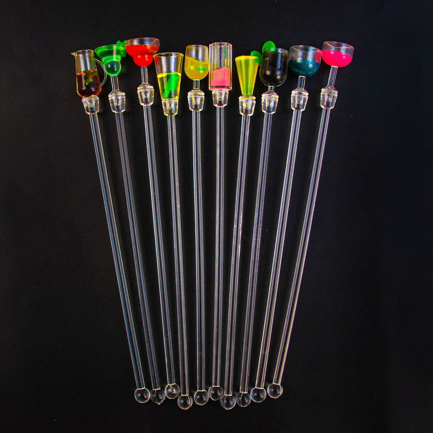 AUEAR, 10 Pack Swizzle Sticks Acrylic Colorful Cocktail Drink Stirrer Clear Shafts for Bars Cafes Restaurants Home Use : Home & Kitchen