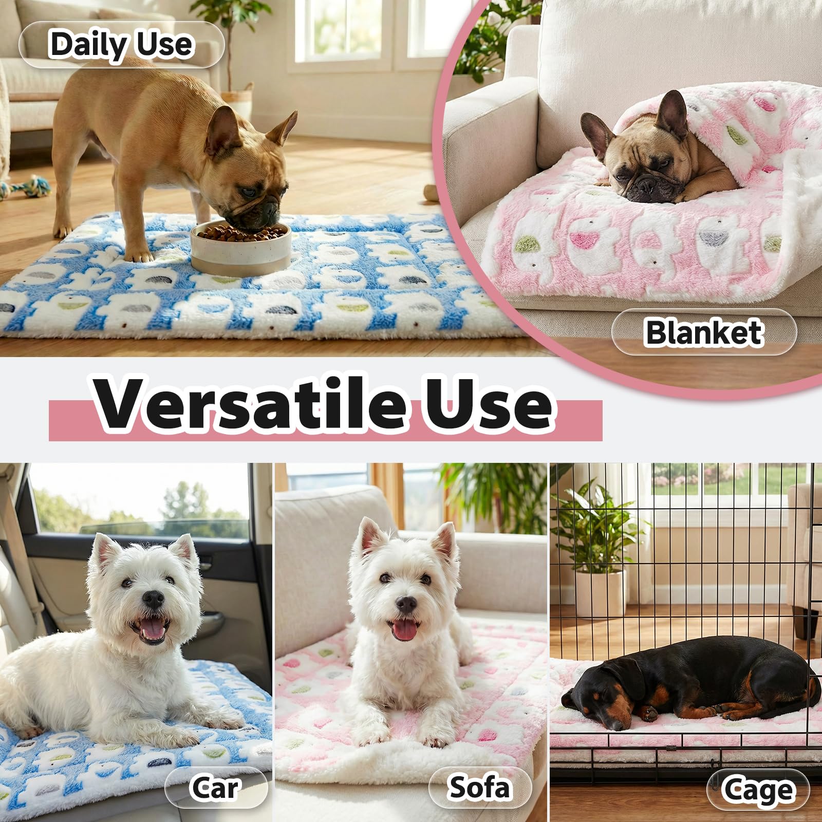 MICOOYO Lit pour Chien 2 PCS, Matelas Lavable pour Chien, Tapis imperméable pour Petits Chiens, Chats et Chiots, Couverture Polaire pour cochons d'Inde, Lapins, écureuils et Hamsters (M, 61 x 41 cm)