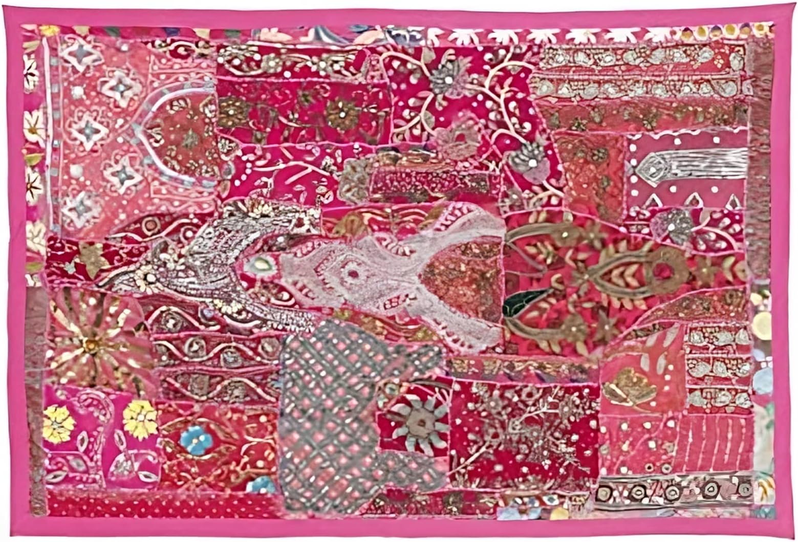 ADITYA IMPEX Cotton Heavy Embroidery Patchwork Wall Hanging Tapestry Beaded Home Decor Wall Hanging Wall Decor (Pink Beautiful) (40 X 60, Abstract, Multicolour) Pack Of 1