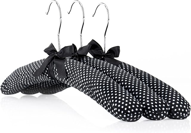 Hangerworld 10 Black Polka Dot 43cm Satin Padded Cushioned Coat Garment Dress Clothes Hangers.