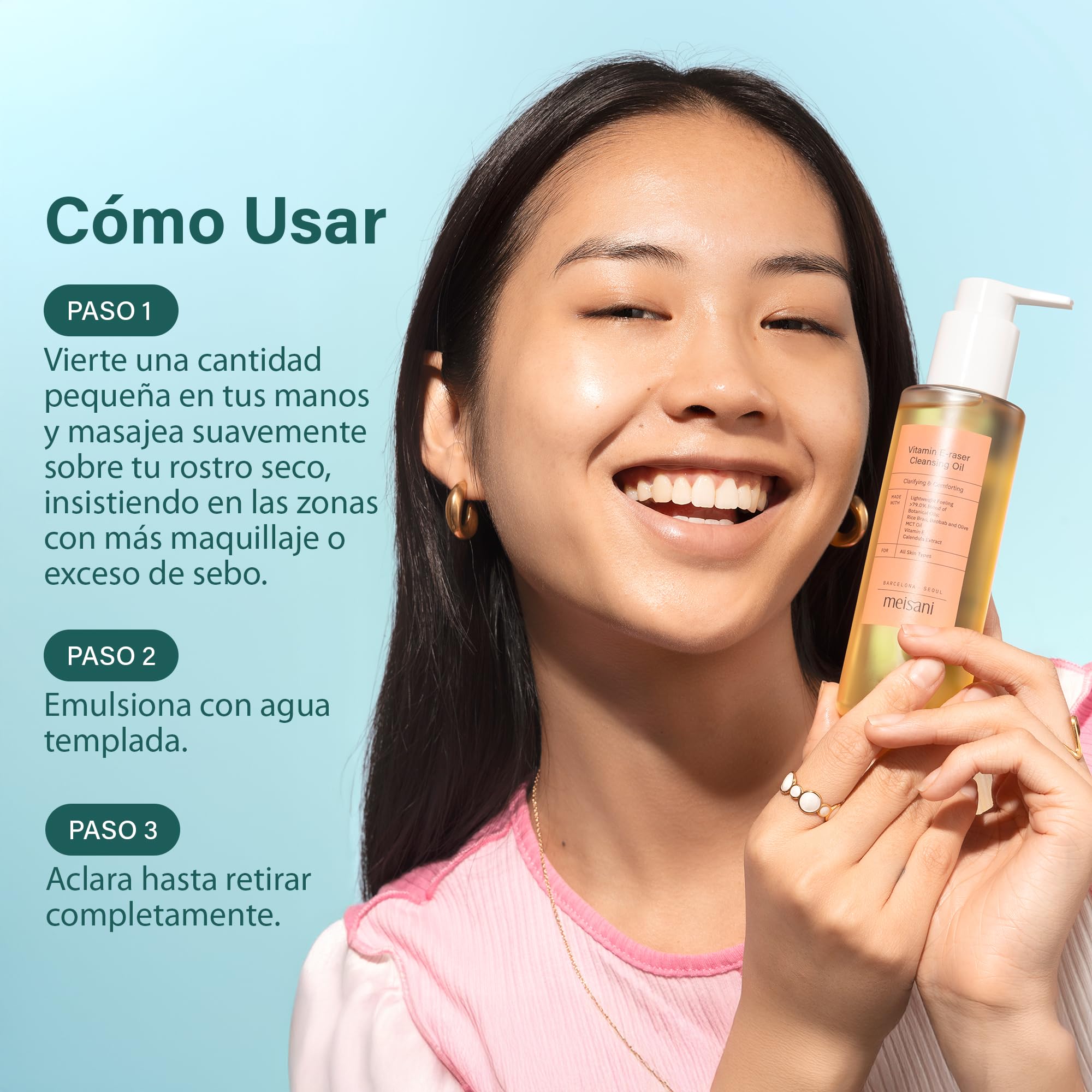 Meisani Vitamin E-raser Cleansing Oil - Aceite Limpiador Botánico Suave con Salvado de Arroz, Baobab, Aceite de Oliva y Vitamina E | Cosmética Vegana Coreana | 150ml