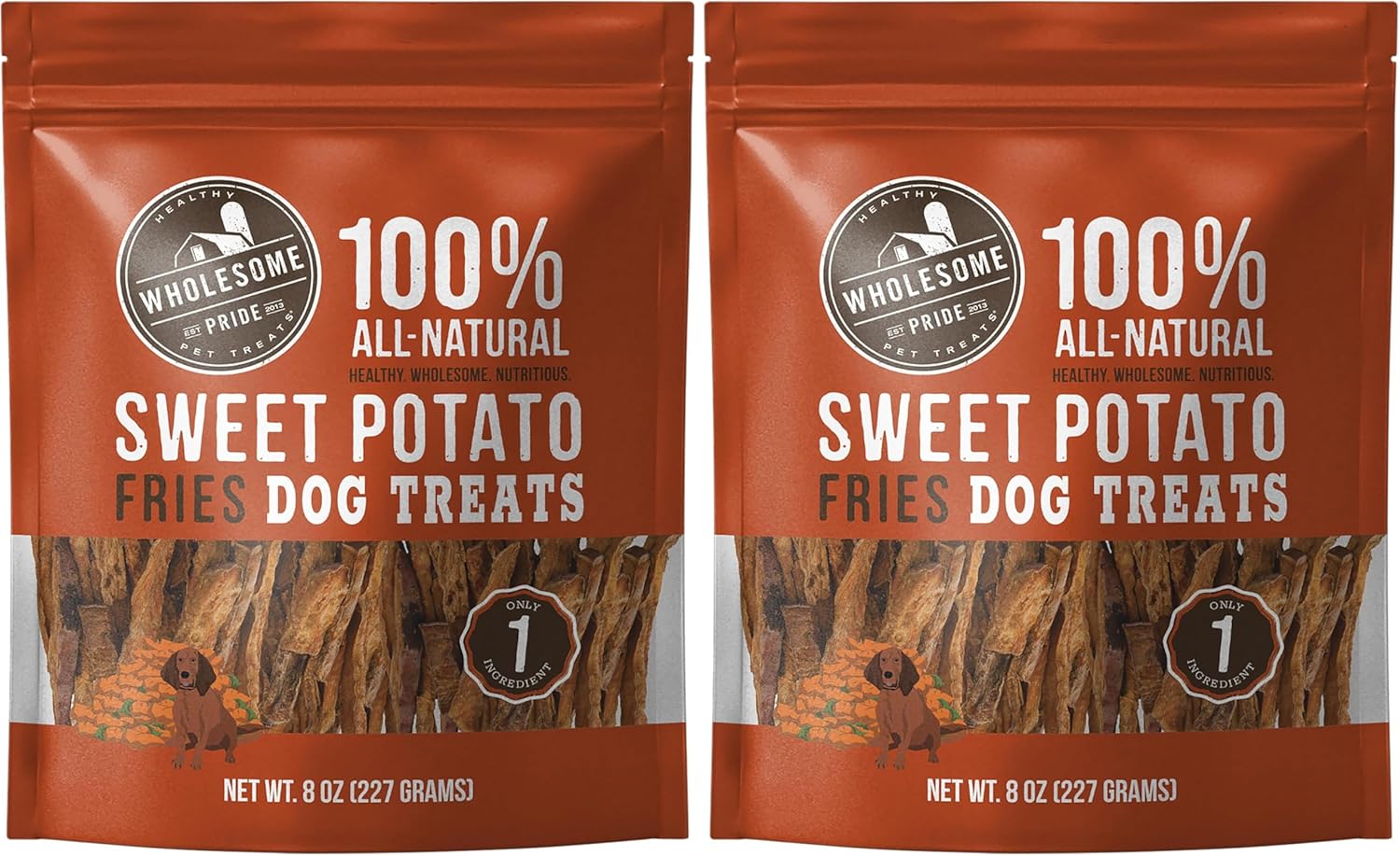 Wholesome Pride Sweet Potato Fries 100% All-Natural Single Ingredient Dog Treats, 8 oz (Pack of 2)
