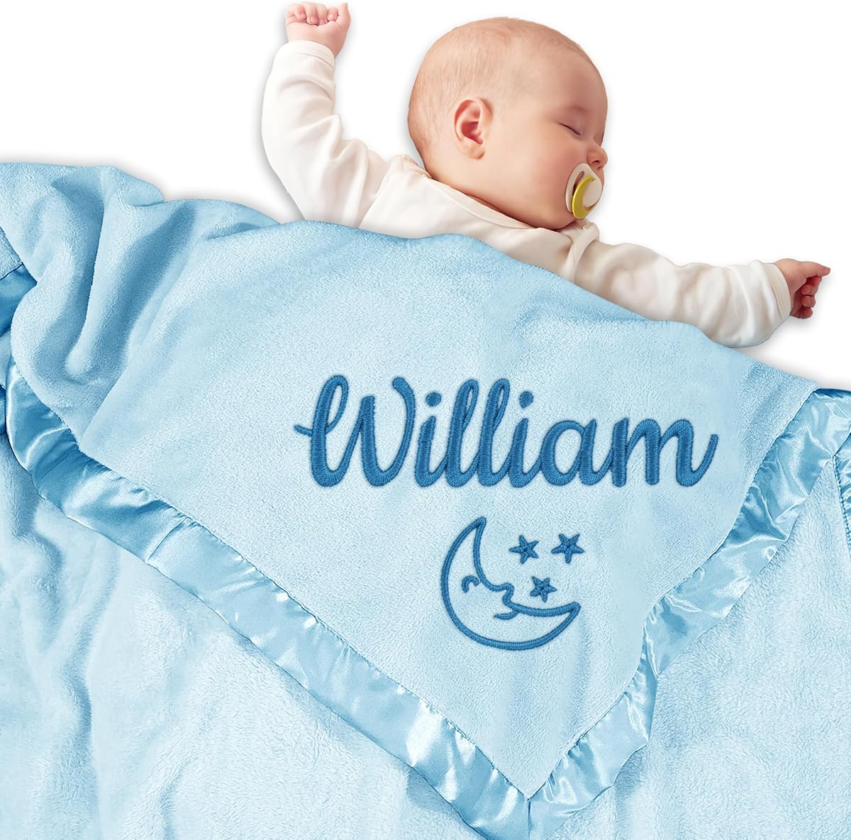 Corissy Personalized Baby Blanket with Name, Custom Flannel Swaddle Blankets, Customized Embroidered Receiving Blanket for Boys, Baby Shower Birthday for Newborn - Blue(36" x 36")