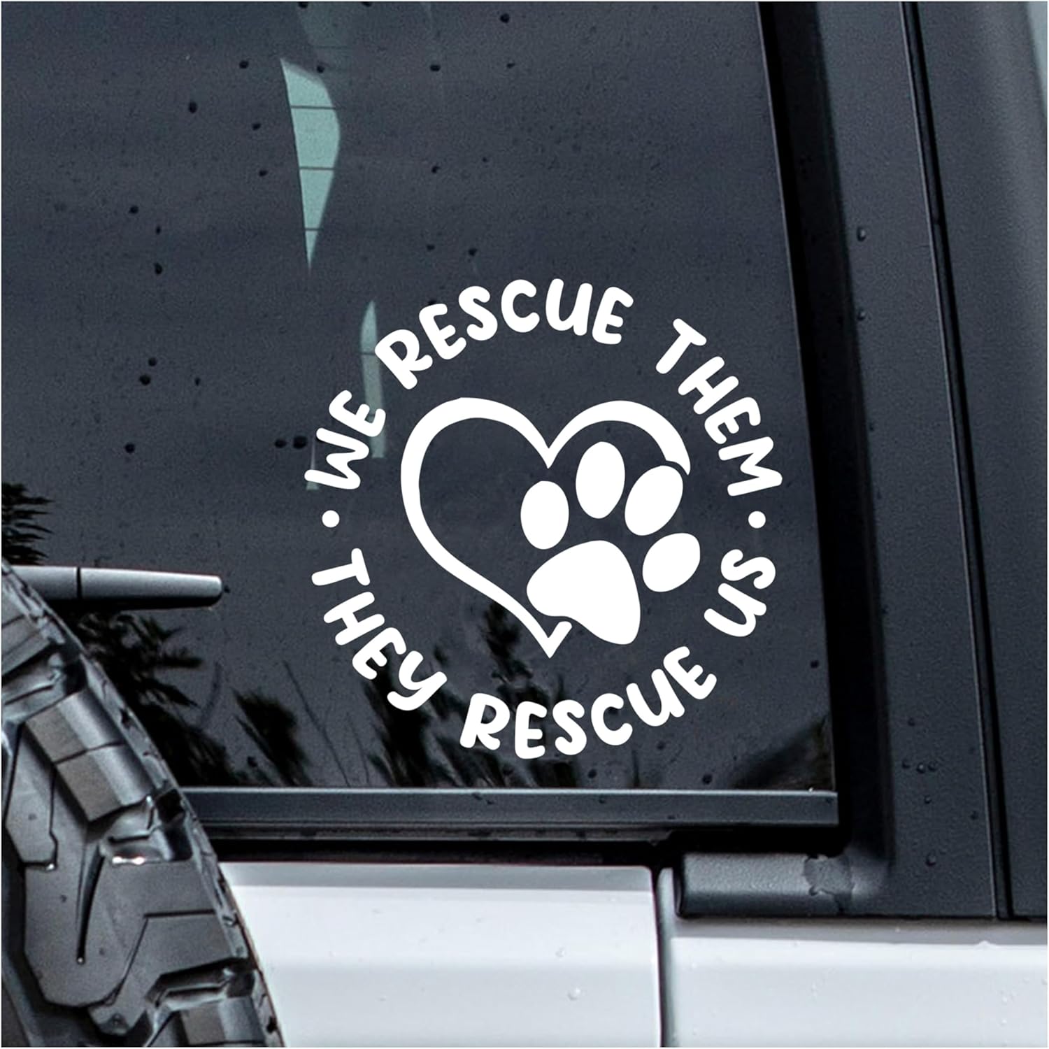 We Rescue Them They Rescue Us Decal, Paw Heart Pet Car Window Decals, 6 Inches UV DTF Tranfer Car Stickers, Weatherproof Car Truck Window Bumper Sticker, Car Stickers and Decals for Pet Lovers