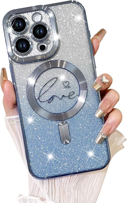 Cover Con Glitter E Cuori Per IPhone 15 Pro Max, Compatibile MagSafe, Con Protezione Fotocamera, Antigraffio, Rosa - 6