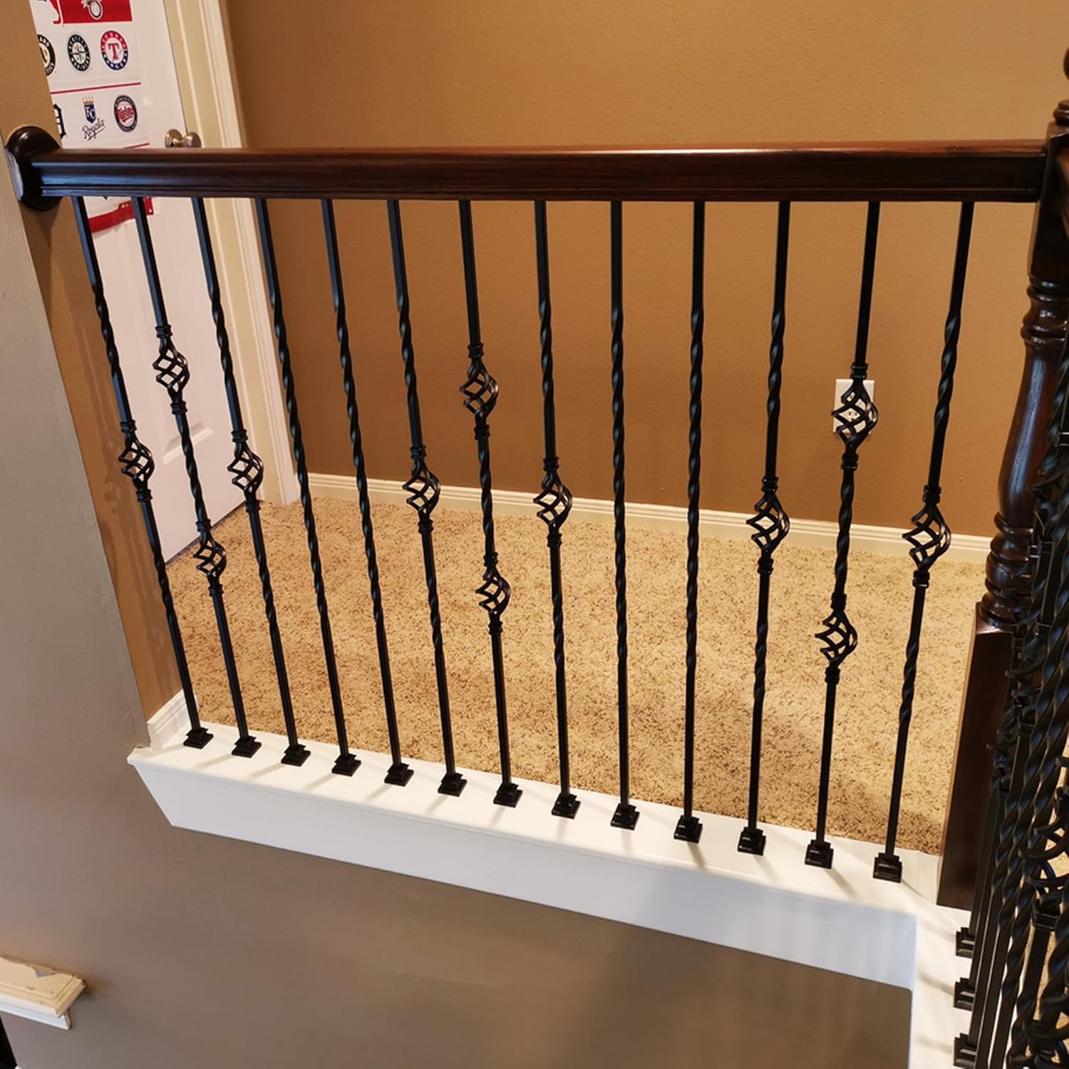 Long Twist Stair Railing Iron Balusters (5-Pack) 1/2" Long Twist Metal Spindles (Real Satin Black NOT Matte or Flat Color)