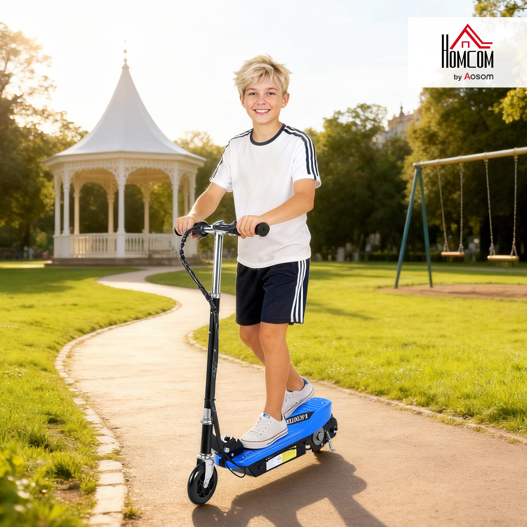 HOMCOM Patinete Eléctrico Plegable para Adolescentes 78x37x87-95cm | Velocidad de 10 km/h, Manillar Ajustable en Altura, Frenos, Carga Máx. 50 kg