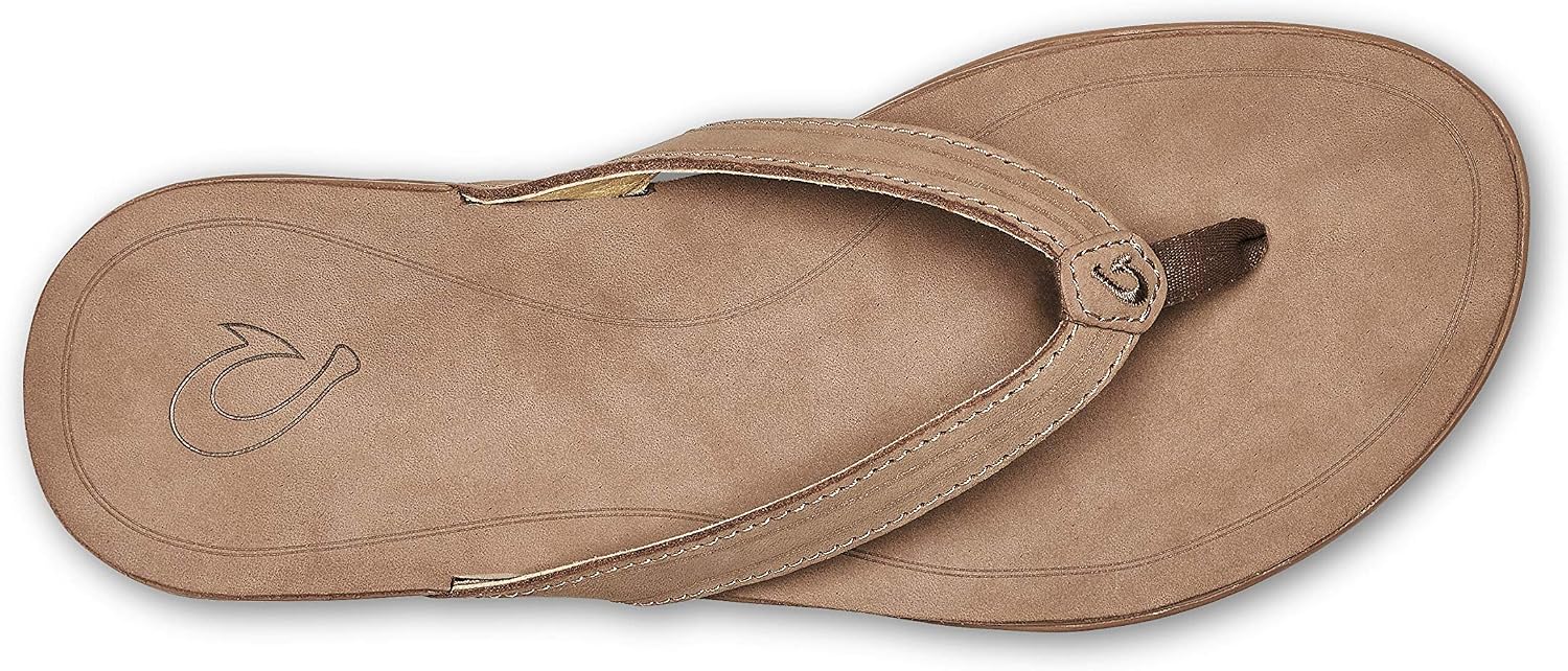 OLUKAI 'Aukai Women's Beach Sandals, Soft Leather Flip-Flop Slides with Non Marking Outsoles, Lightweight & All-Day Comfort