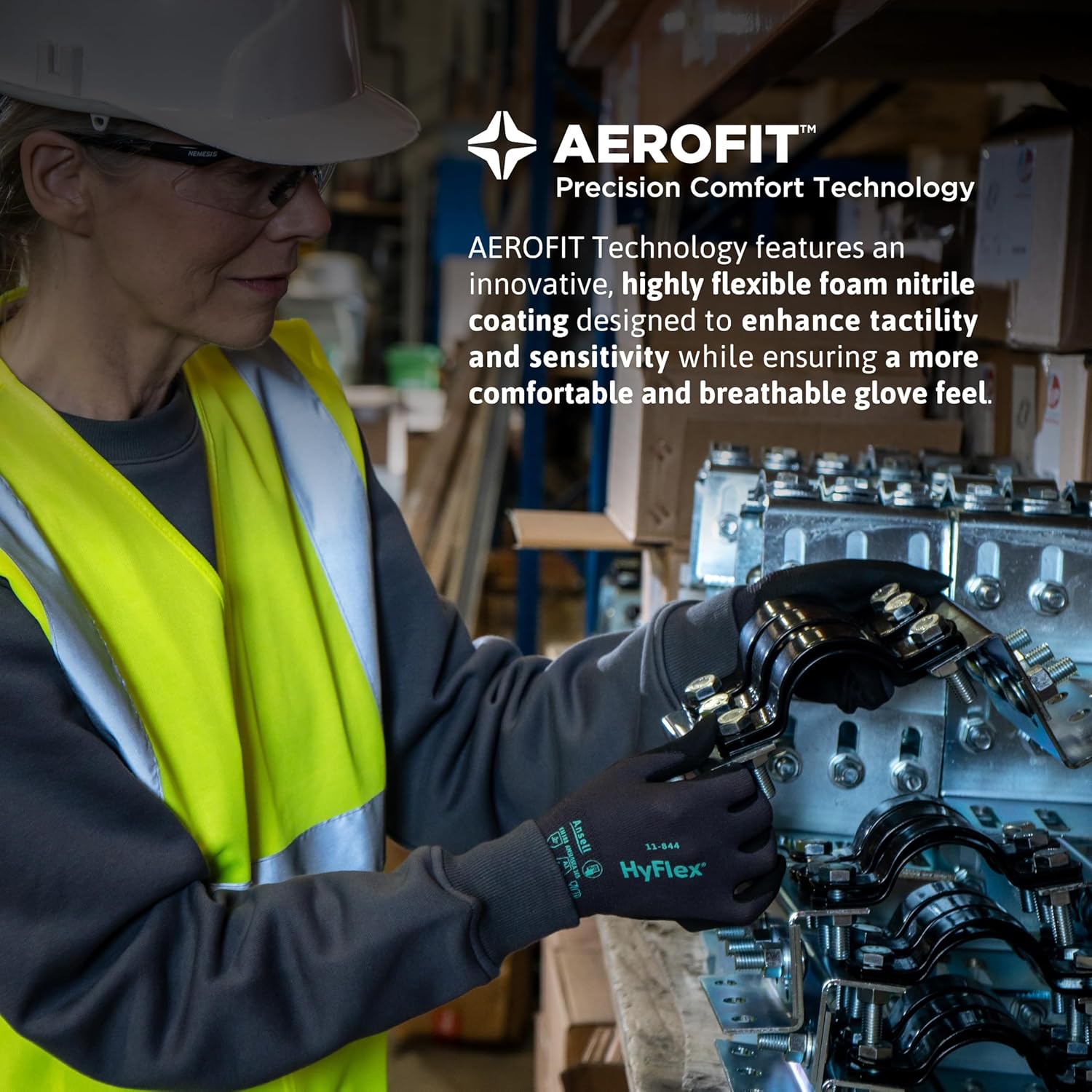 Ansell HyFlex Multi-Purpose Touchscreen Work Gloves with Aerofit Precision Comfort Technology