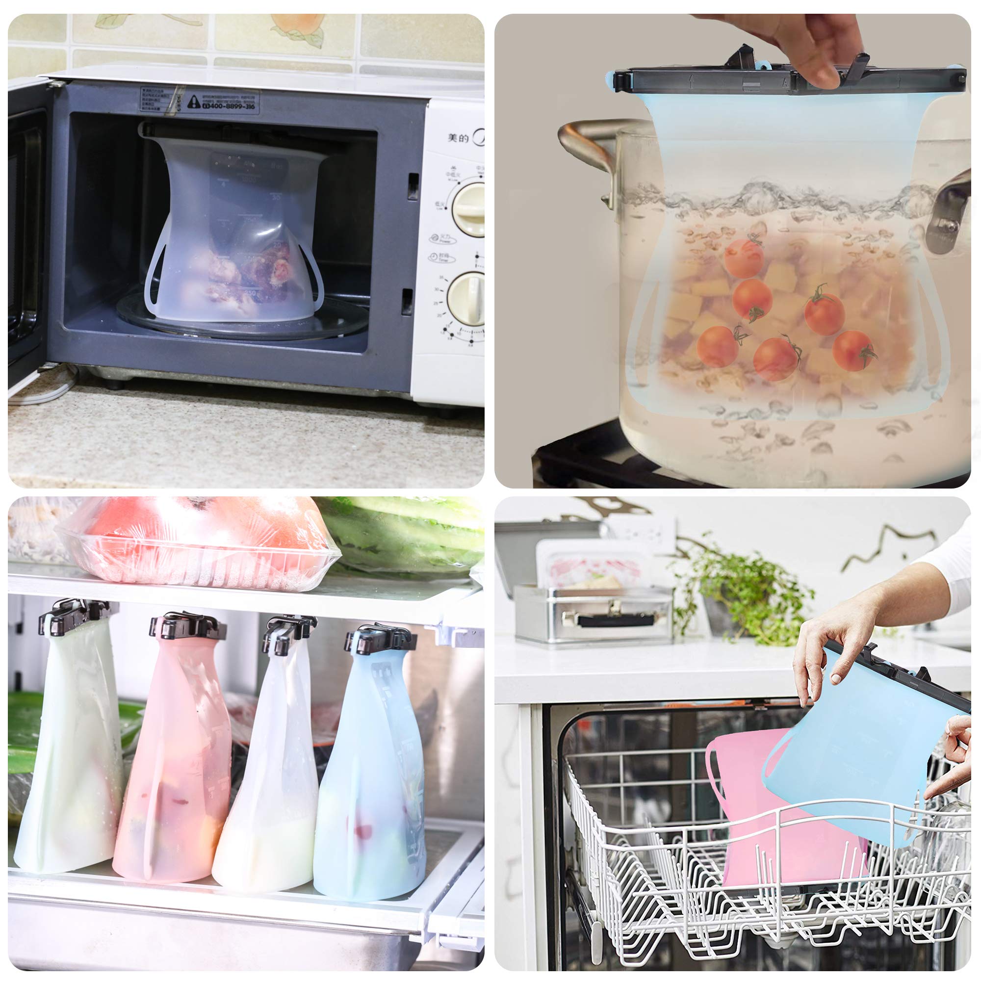 Bolsas reutilizables de silicona para almacenamiento de alimentos, juego de 3 (5 onzas) para microondas, congelador, apto para lavavajillas (color al azar)