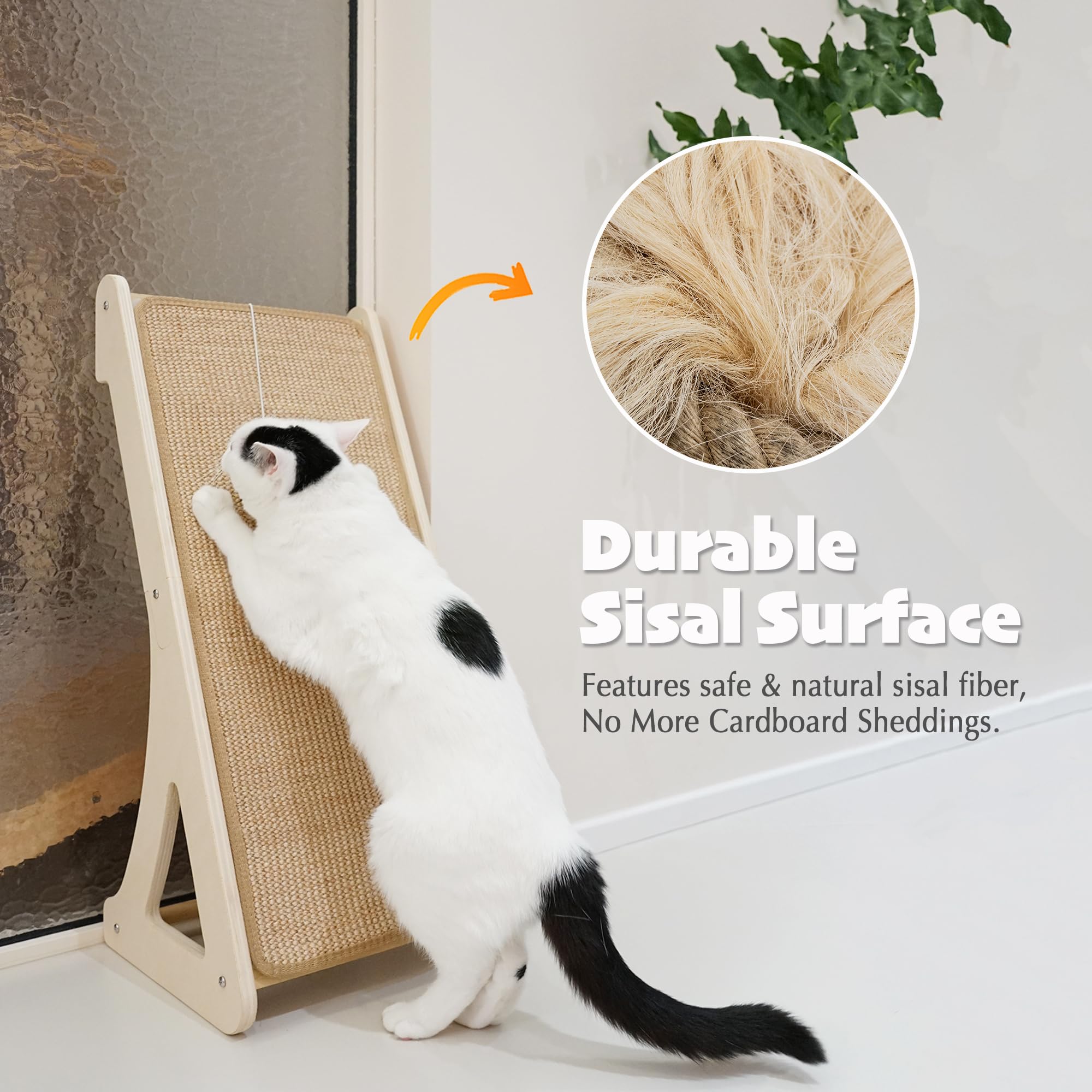 PETKARAY Tiragraffi per Gatti, Rampa Tiragraffi in Sisal per Gatti, Tiragraffi a Forma di L per Gatti da Interno, Protezione per Mobili da Parete da 27" con Giocattolo per Topi
