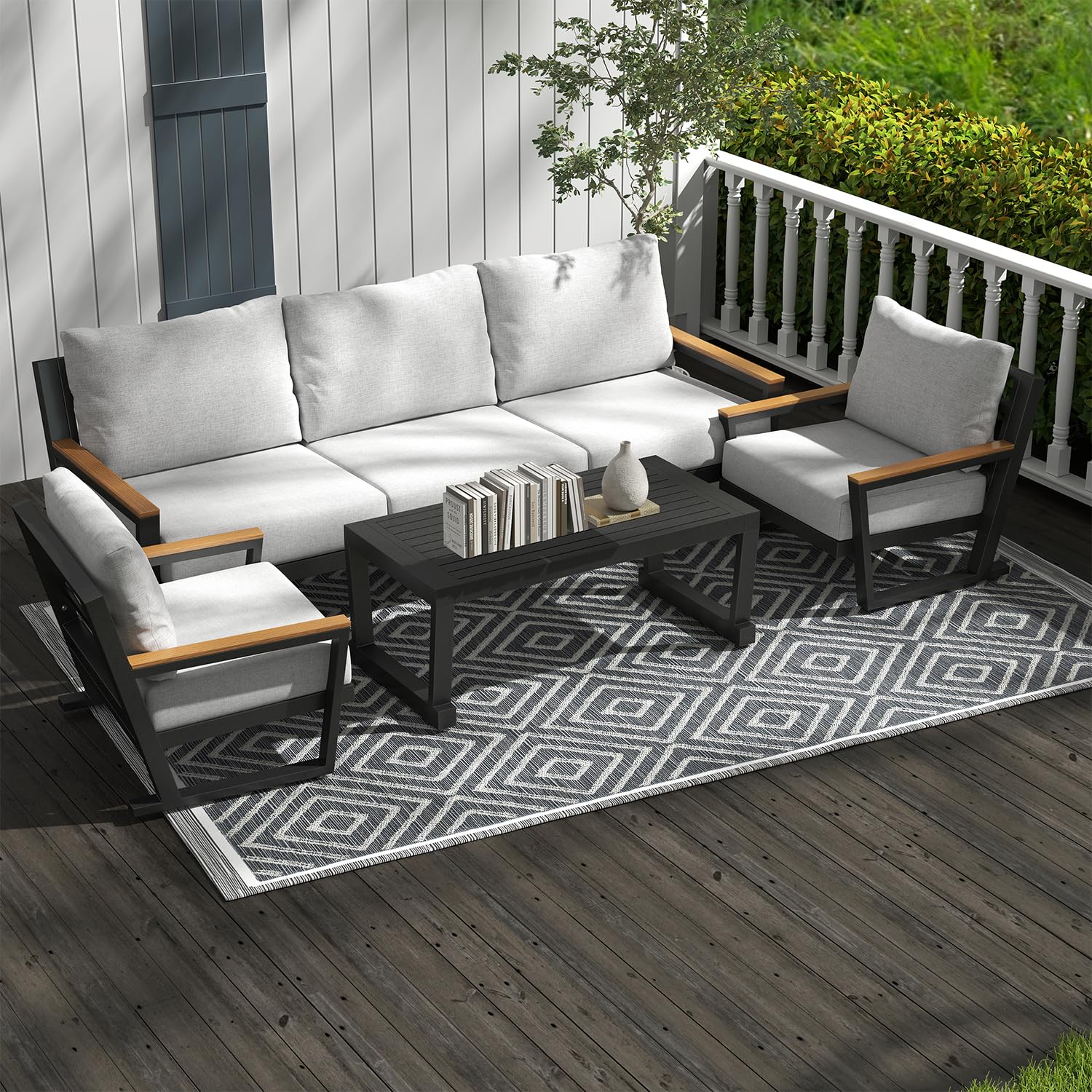 Aluminum Outdoor Furniture with Coffee Table,5 Seats Patio Furniture Set Sectional Waterproof Sofa with Conversation Set Table with Upgrade and