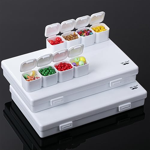 Mr. Pen - Contenedores de almacenamiento de cuentas, 28 rejillas, paquete de 2, color blanco, 160 etiquetas adhesivas, organizador de cuentas,