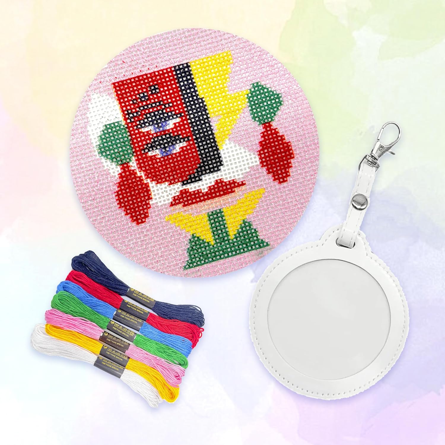 Howie's Needlepoint Round Keychain Needlepoint Kits, 18CT Printed Pattern Starter Kits, Stamped Patterns Canvas Kits(Owls, 3.3" Round)