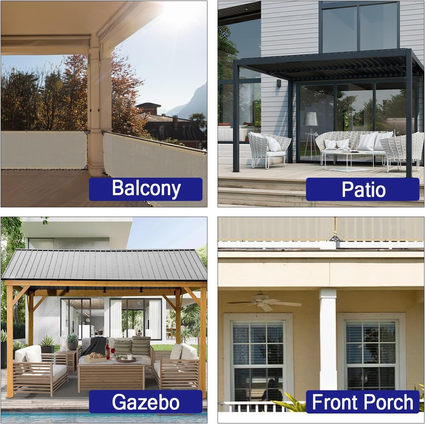 ZoyrA Outdoor Curtains for Patio Waterproof, 65Wx75L in/1.7x1.9m with Top Grommet Curtain Design, for Porch, Pergolas, Gazebo and Balcony, Privacy Resistant Outside Drapes, 2 Panels Black