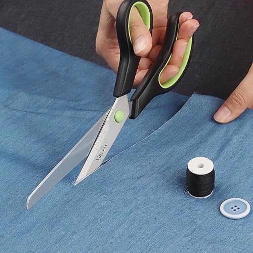 Miniatura 2 de Tijeras, cuchillas de acero inoxidable, agarre suave para el hogar, escuela, oficina, negro y verde, 4