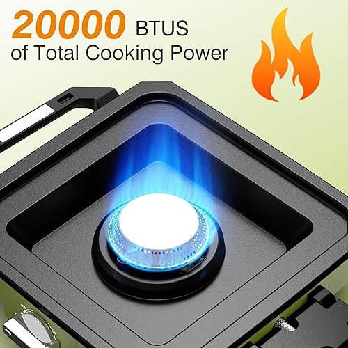 Miniatura 4 de ODSD Estufa de campamento de 2 quemadores con parabrisas, estufa de campamento de propano de 20000 BTU, estufa de gas plegable portátil, equipo