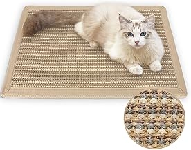 FUKUMARU Scratching Post for Cats, 60 x 40 cm, Natural Sisal, Horizontal Scratching Post for Cats, Protects Carpets and Sofas (Cream - Thickened)