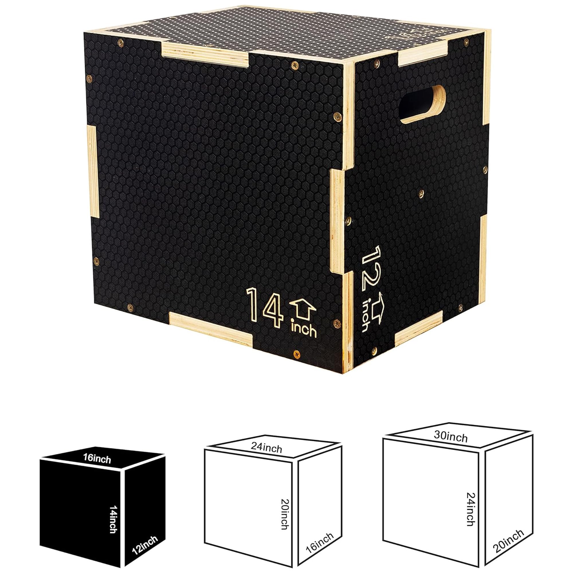 Fitvids Boîte pliométrique 3 en 1 en Bois antidérapant pour Saut, Plusieurs Tailles Disponibles
