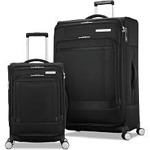 Samsonite Soft-Sided 2-PC 20/29 Carry-on & Large Checked Lightweight Expandable PortLift Luggage Set Durable, Four Spinner Wheels, Adjustable Handle, TSA Lock, 2 Front & Side Pocket- Black