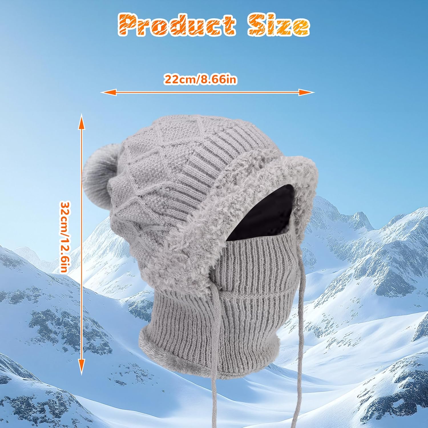 3 in 1 Beanie Hat for Women, Womens Knitted Hat in Autumn and Winter, Outdoors Fleece Lined Beanie Hat Scarf Mask Set - Image 2