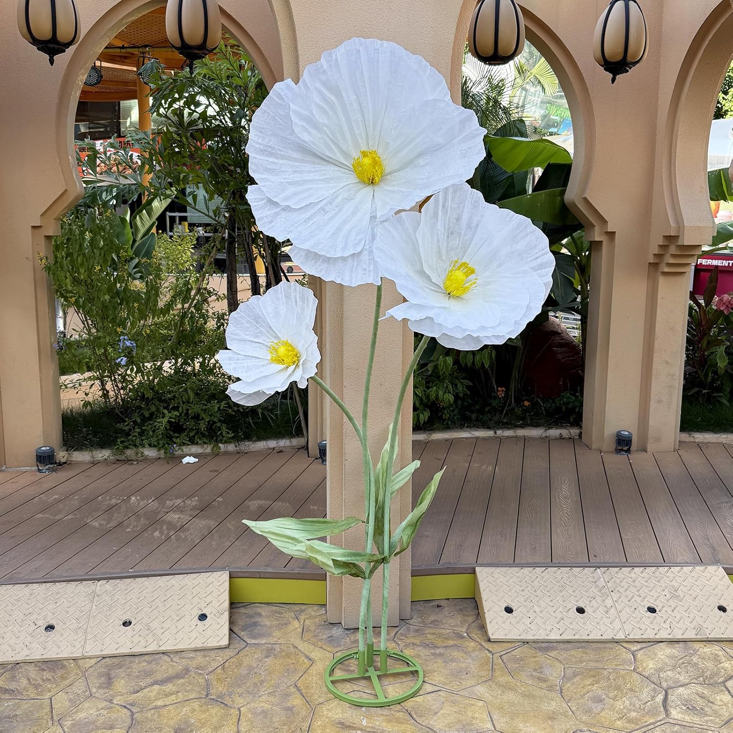 3Pcs Artificial Flowers for Outside, Large Flower Decorations for Birthday Party, Fake Flowers for Garden, Hotel, Office, Home Farmhouse Decor, Wedding, Art Gallery, Graduation, Store-White