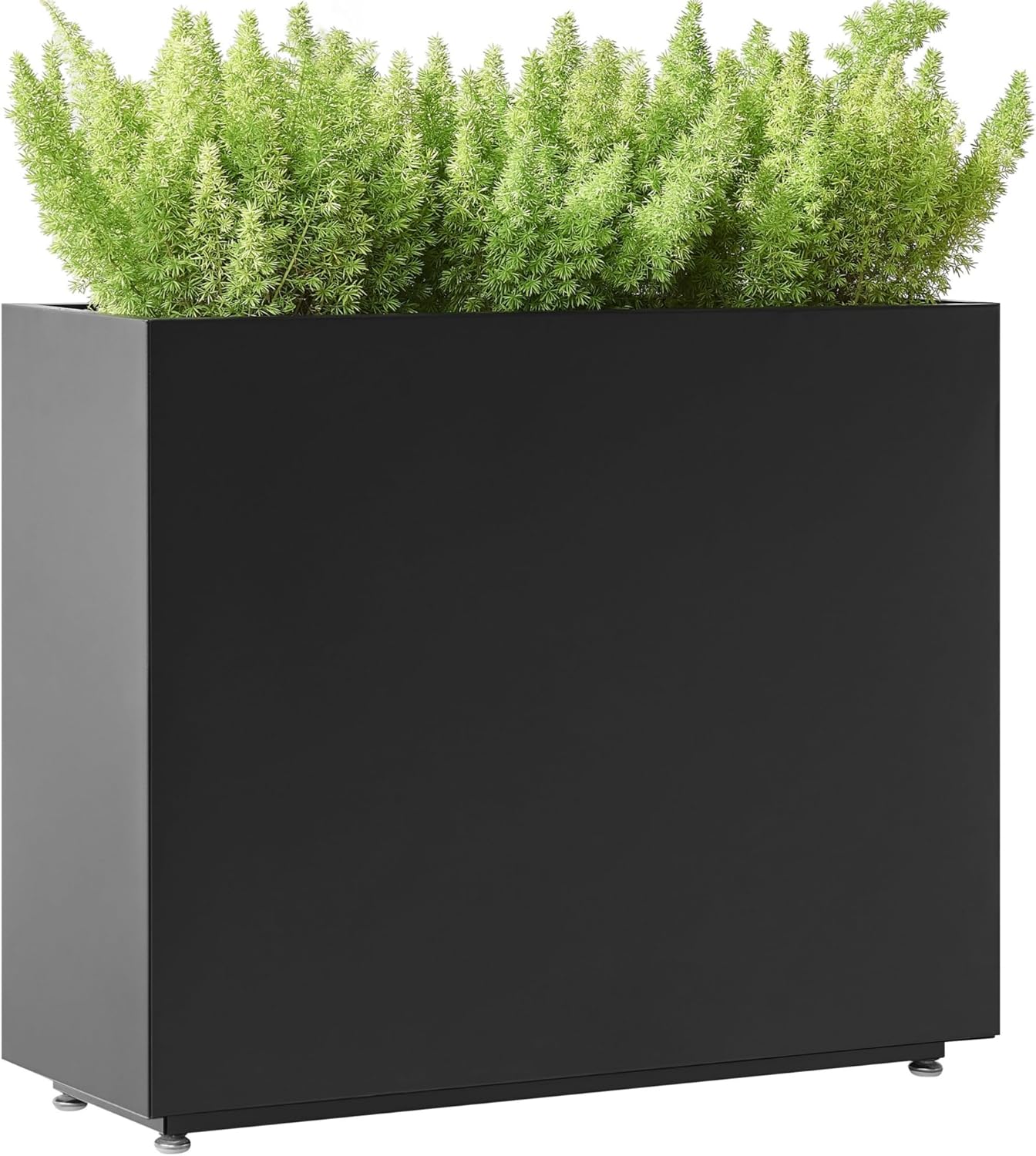 Tall & Long Metal Planter with Middle Shelf, 36W x 11D x 30H Large Rectangular Outdoor Planter Box, Span Divider for Garden, Patio, Yard | Easy 5-Min Assembly, Drainage Holes, Adjustable Feet, Black 36Wx11Dx30H Black