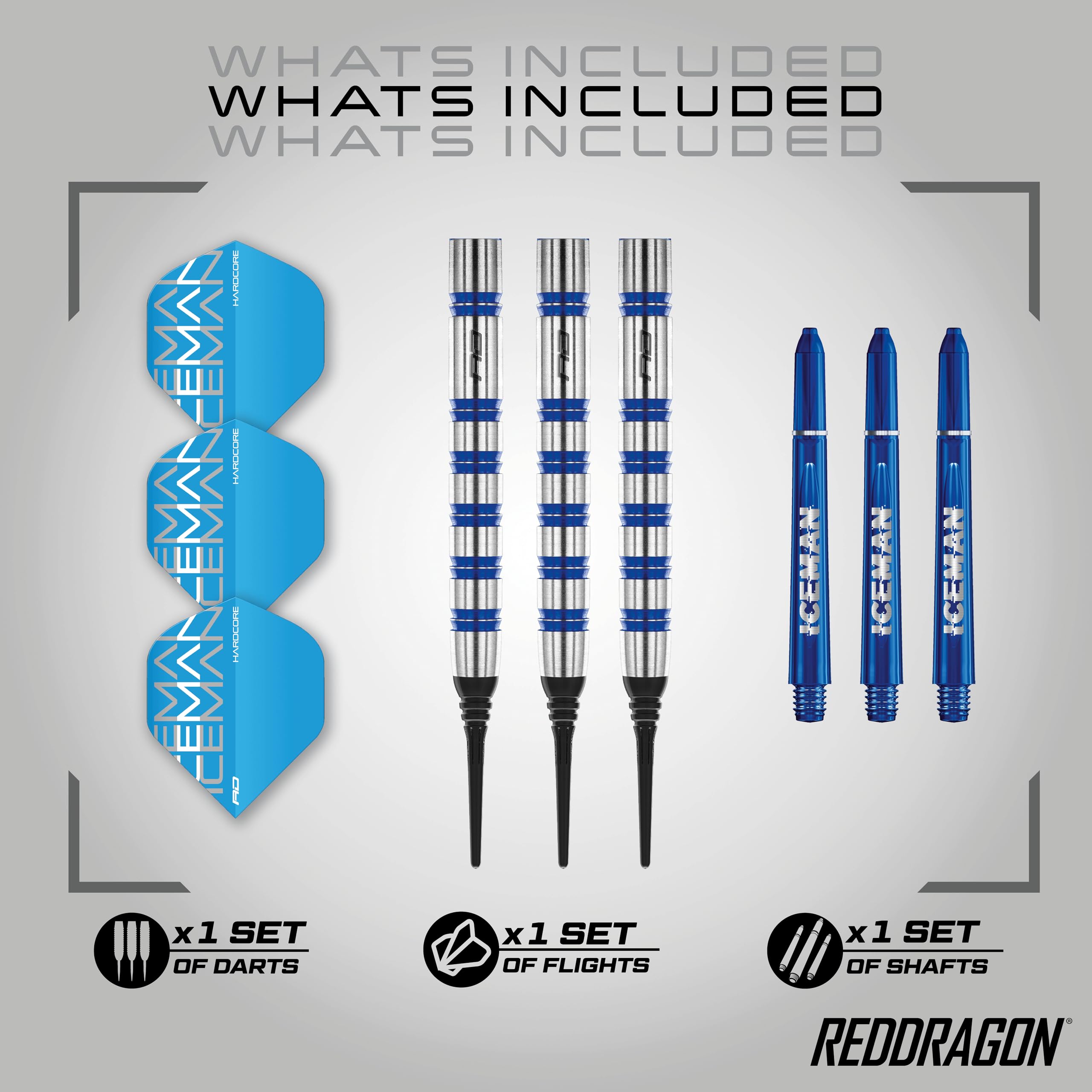 RED DRAGON Gerwyn Price Iceman Challenger - Juego de Dardos de tungsteno Profesional con vuelos y Tallos