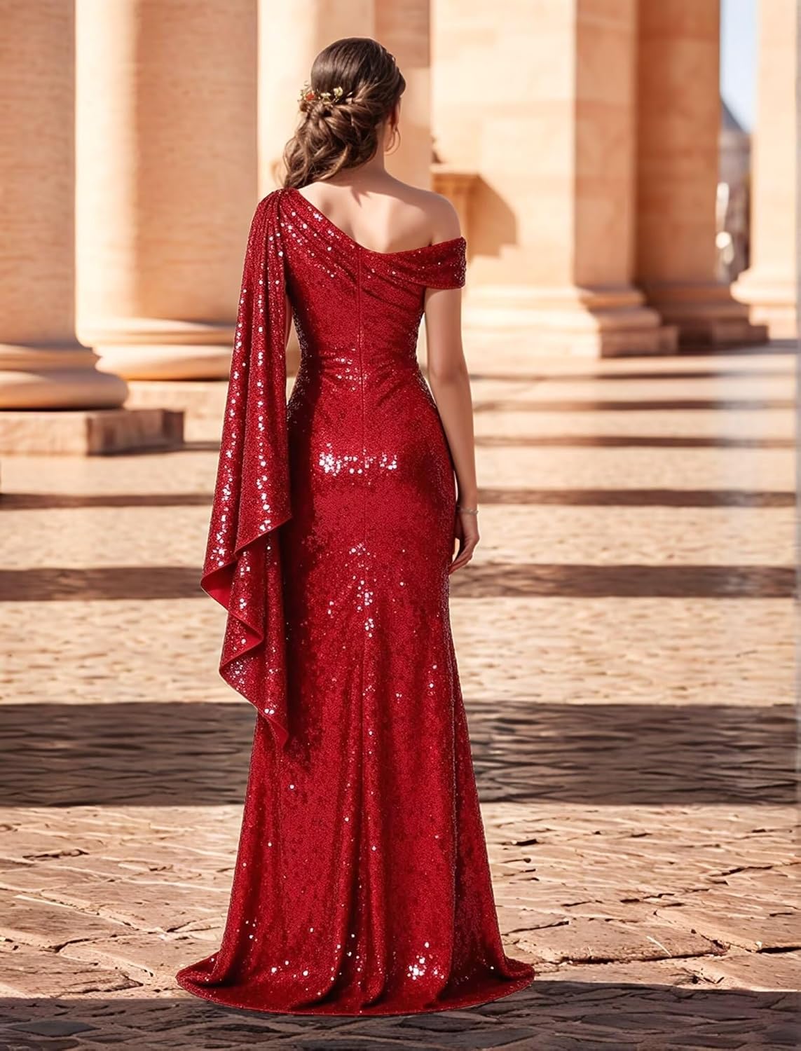 Sparkly Sequin Prom Dress 2026 One Shoulder Cocktail Dresses for Women Mermaid Long Evening Gown with Slit