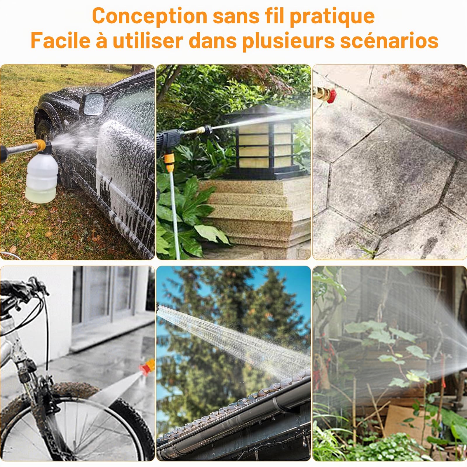 JIMACRO Nettoyeur Haute Pression sans Fil 21V, NettoyeurHautePression Batterie avec Tuyau de 5M Nettoyeur Haute Pression Portable pour Le Lavage et l'arrosage