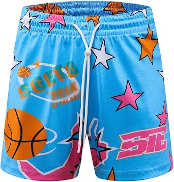 DIOTSR Mens Graphic Basketball Shorts Drawstring Running Workout Shorts Summer Cool Casual Shorts