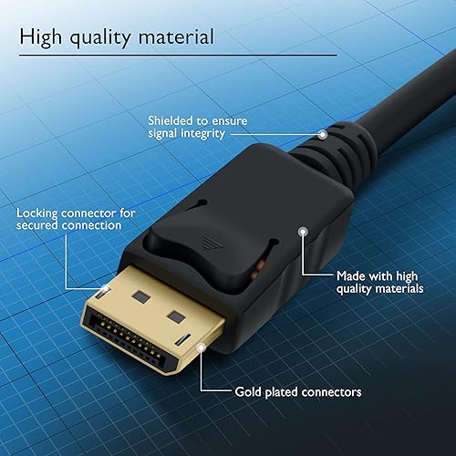 Vista 10 de GearIT Paquete de 2 cables DisplayPort a DisplayPort chapados en oro de 10 pies, listo para resolución 4K (cable DP a DP) negro
