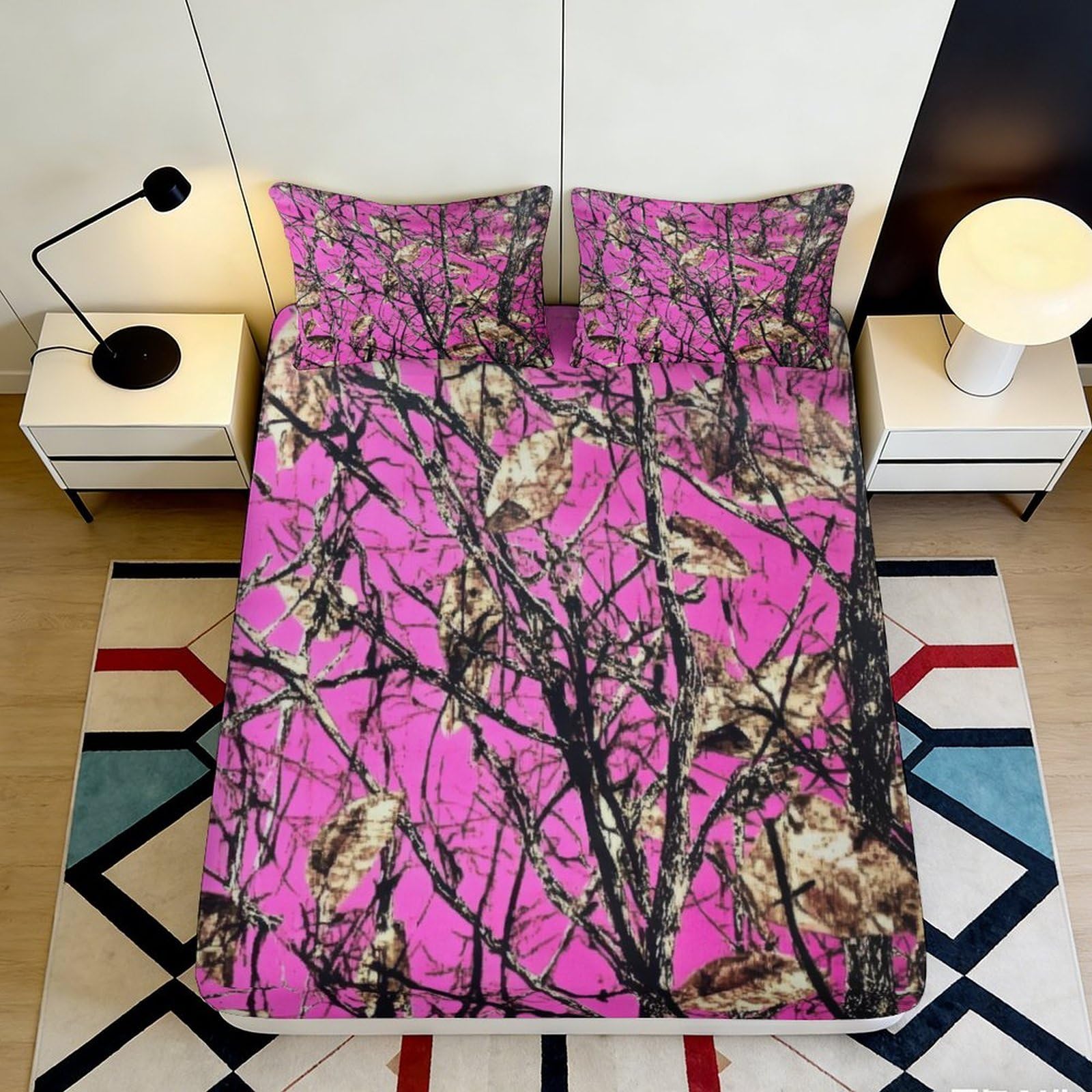 Pnayamiorkfel Style-10 3D Printed Pink Autumn Forest Fitted Sheet Microfiber Soft Touch Brown Leaf Bed Cover For Bedroom Dorm Decor 90X200x25cm