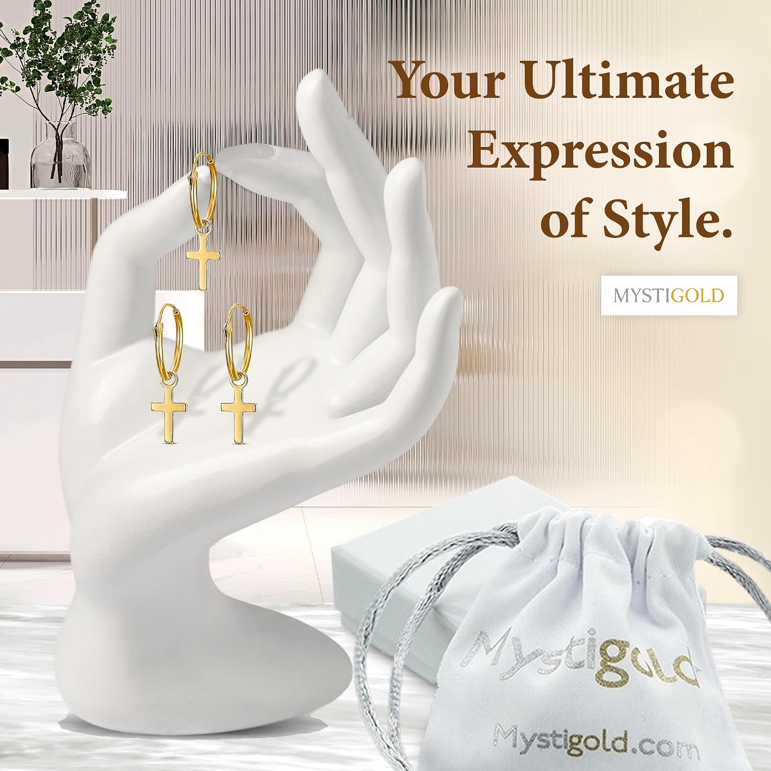 Cross 18K Plated Gold or 925 Sterling Silver Pl Rhodium Hoop Earrings with Cubic Zirconia I Small 0.4 x 0.2 inch I Religious Hoop Earrings for men women I Hypoallergenic Earrings I Gold or Silver Hoops Earrings I Gift for Women Men