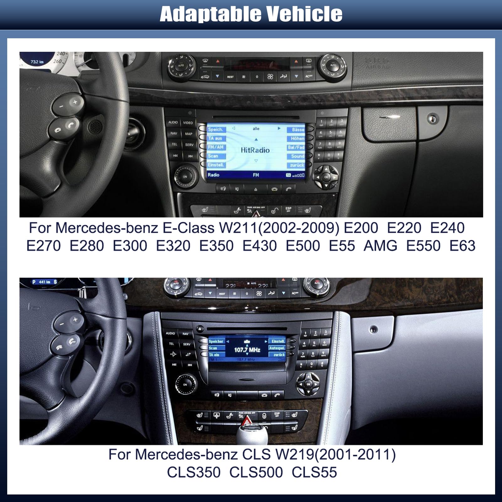 CAMECHO 2+64G Android 15 Carplay Autoradio per Mercedes Benz W211 Classe E Classe CLS W219 (2005-2008), Nav Android Auto Wireless, Schermo Touchscreen da 7" Radio WiFi Bluetooth Mirror Link FM/RDS