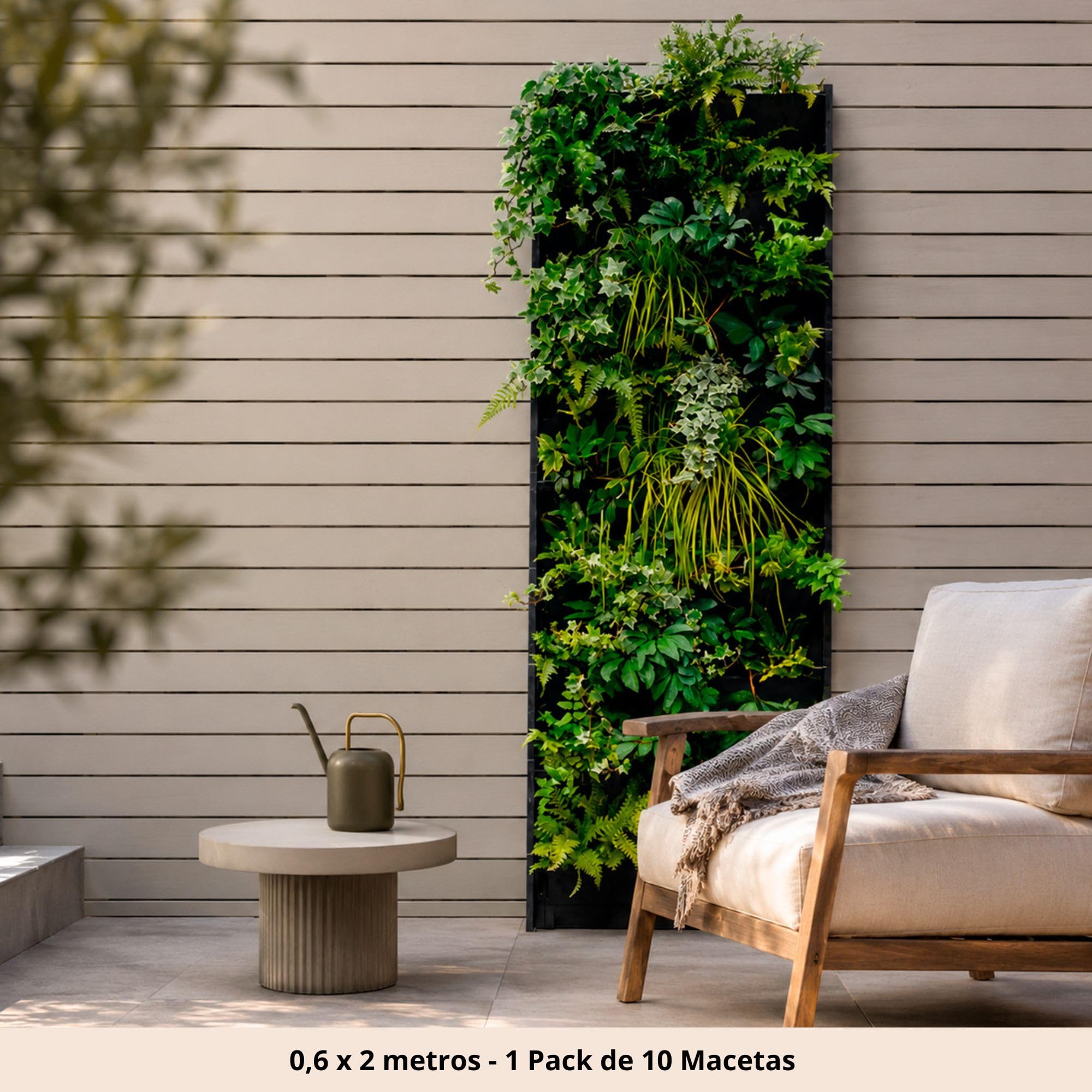 Jardín Vertical, Macetas para Jardines Verticales Naturales en Exterior o Interior, Huerto Urbano Vertical, Sistema Modular con Autorriego, 60 x 200 cm (10 Macetas)