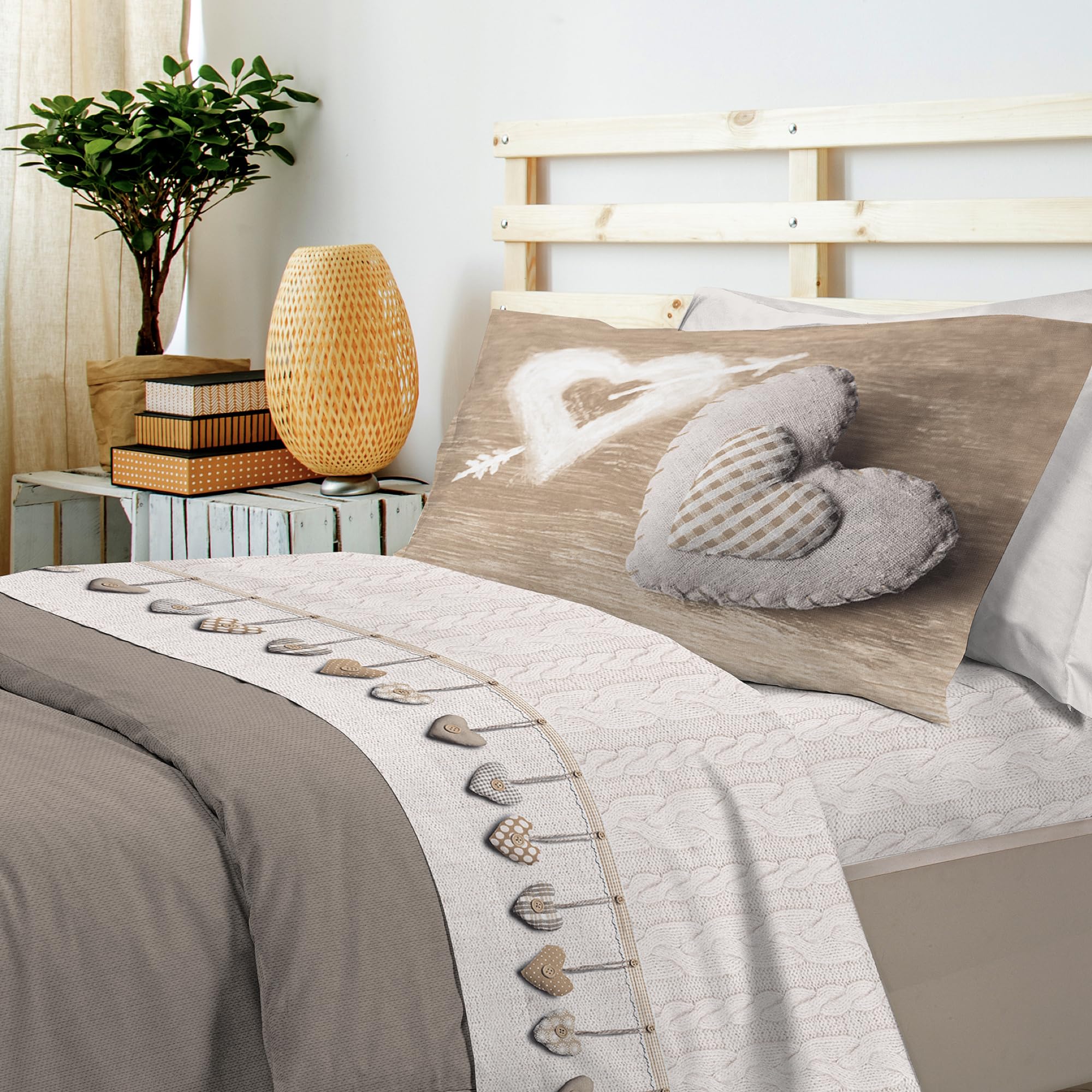 PENSIERI DELICATI Parure de lit Double 100% Coton, Parure de lit Double 180 x 200 cm, avec Drap Plat, Dessus et 2 taies d'oreiller, fabriquée en Italie, Fantaisie montgolfière Rose
