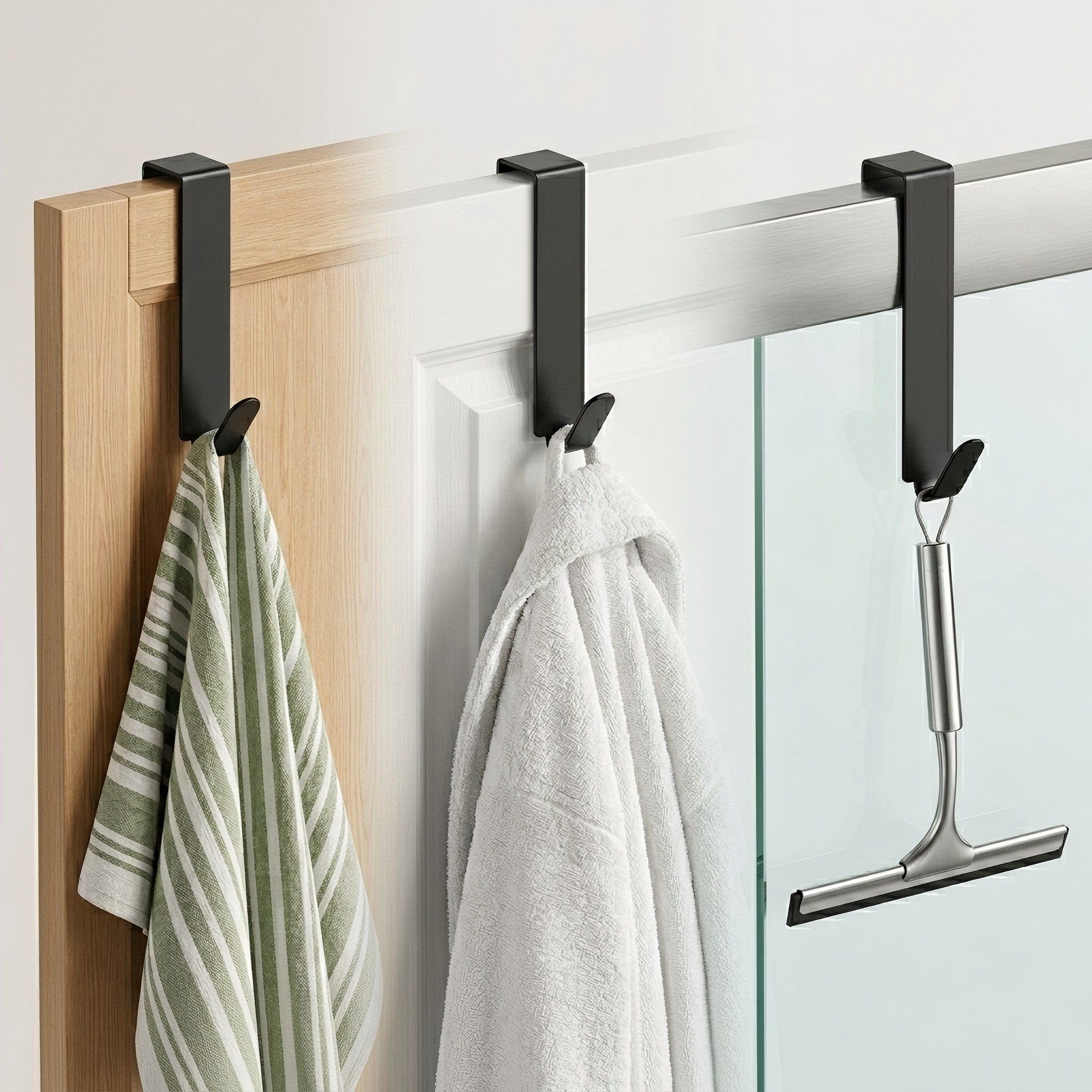 2 Piezas Gancho de DuchaNegros, Ganchos para Mampara de Ducha de Acero Inoxidable, Ganchos Mampara Ducha Puerta, Perchas Baño sin Taladro para Toallas Baño, Cristales de 0,6-1,7 cm de Grosor